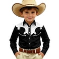 thumbnail image 3 of Boys Tshirts Western Casual Long Sleeve Print Shirt Button Up Top Girls' Tops Black 6-7 Years, 3 of 5