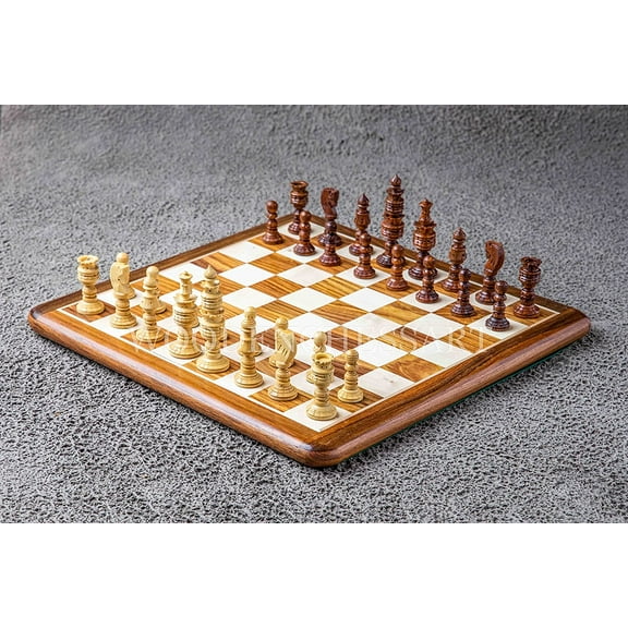 16” Premium Handcrafted Rosewood Professional Chess Board Set with Lotus Staunton Pieces(King Size 4”)