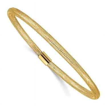 10K Yellow Gold Women's Mesh Bangle Bracelet 3mm 7.25 inch