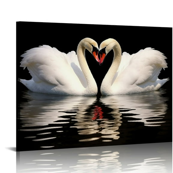 JRXY Beautiful Couple Swan Animals-Romantic Swan Elegant White Swan Couple Poster Wall Art Print Canvas Bedroom Living Room Bathroom Hallway Kitchen Decor Gift  20x16in