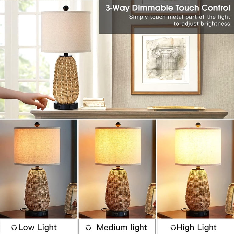 Cinkeda Rattan Table Lamp Set of 2, Farmhouse, USB photo 5