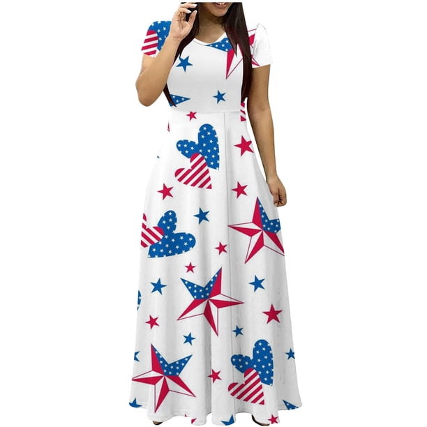 Vestido de Manga Corta para Mujeres Sexy Impreso Cuello en V Vestido Largo Delgado, Moda de las Señoras para la Primavera Y el Verano