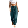 thumbnail image 4 of Zynoxe Womens Cotton Linen Pants Casual Pleated Elastic Waisted Drawstring Baggy Pants with Pockets Lounge Loose Fit Beach Vacation Pants Navy S, 4 of 8