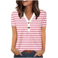 thumbnail image 1 of Chemise à Manches Courtes Col en V pour Femmes, Haut Imprimé en Polyester avec Boutons devant, Longueur Régulière, Design Amincissant à Coupe Haute, Noir, P, 1 of 8