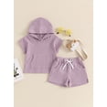 thumbnail image 2 of Bagilaanoe 2pcs Toddler Baby Boy Girl Shorts Set Short Sleeve Hooded  Tops + Shorts 6M 12M 18M 24M 3T 4T Kids Casual Summer Clothes, 2 of 7