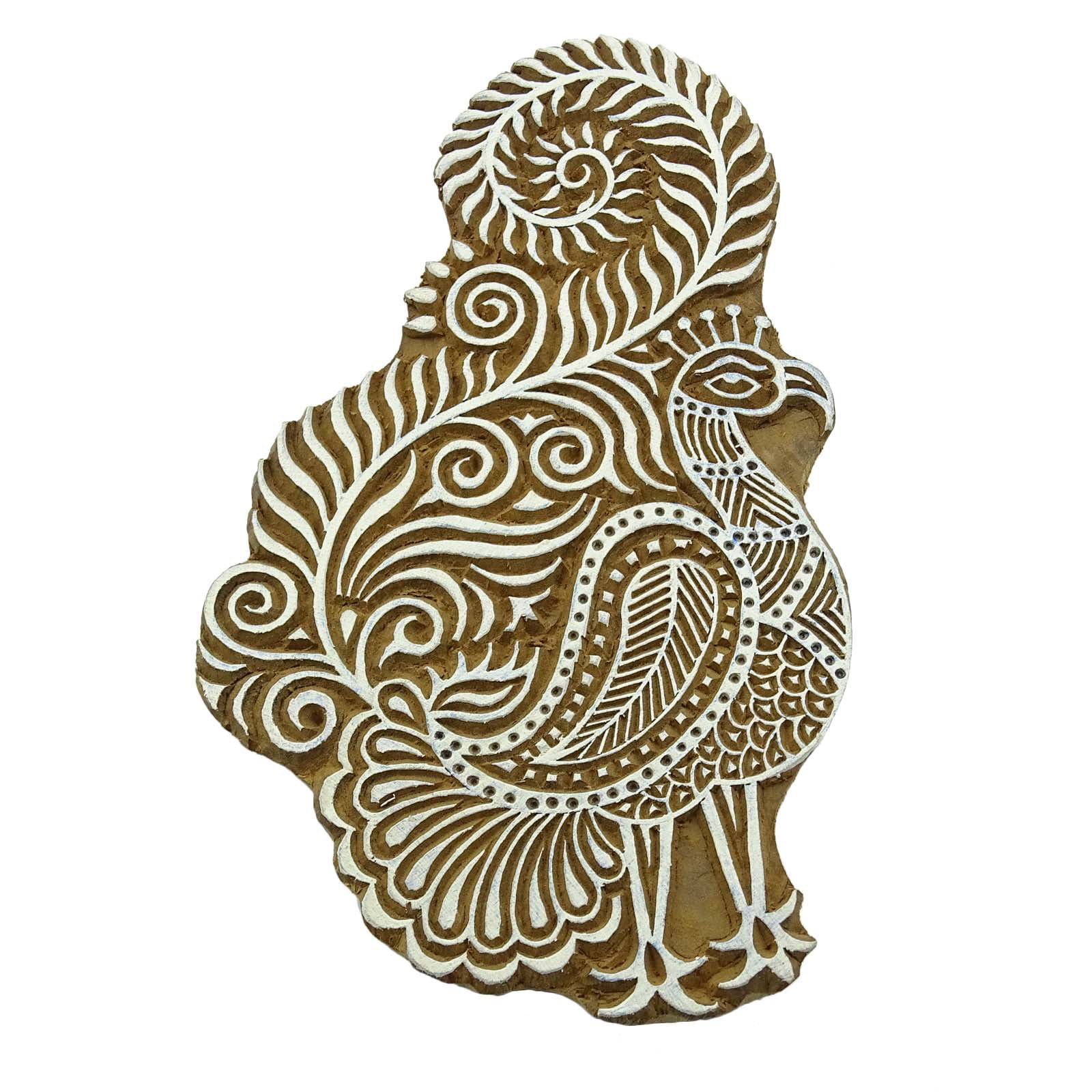 Indian Peacock Wood Decorative Stamp Handcarved Textile Stamp Printing Block 