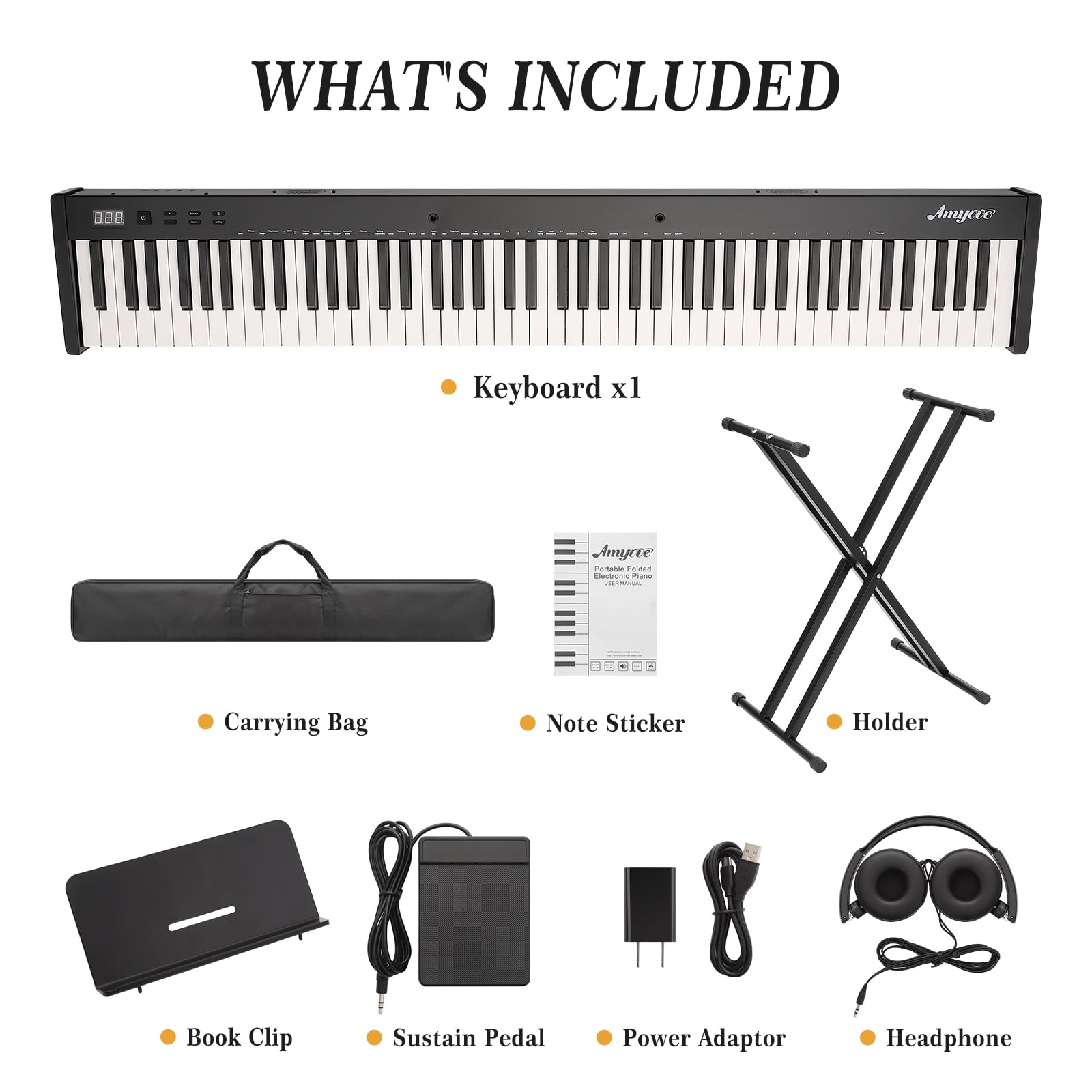 Accreate 88 Key Keyboard Piano, Full-Size Electric Keyboard Piano for Beginners, Portable Electric Piano with Stand, Headphones, Sustain Pedal, Handbag, Bluetooth, USB MIDI