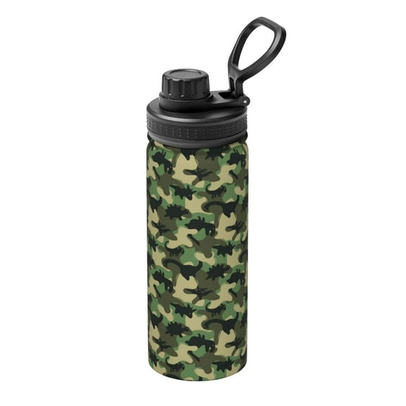 KLL Camouflage Dinosaur Pattern 18oz Insulated Water Bottle, Stainless Steel Sports Water Cup Flask with Spout and Handle Lid for Sports Travel Car& School