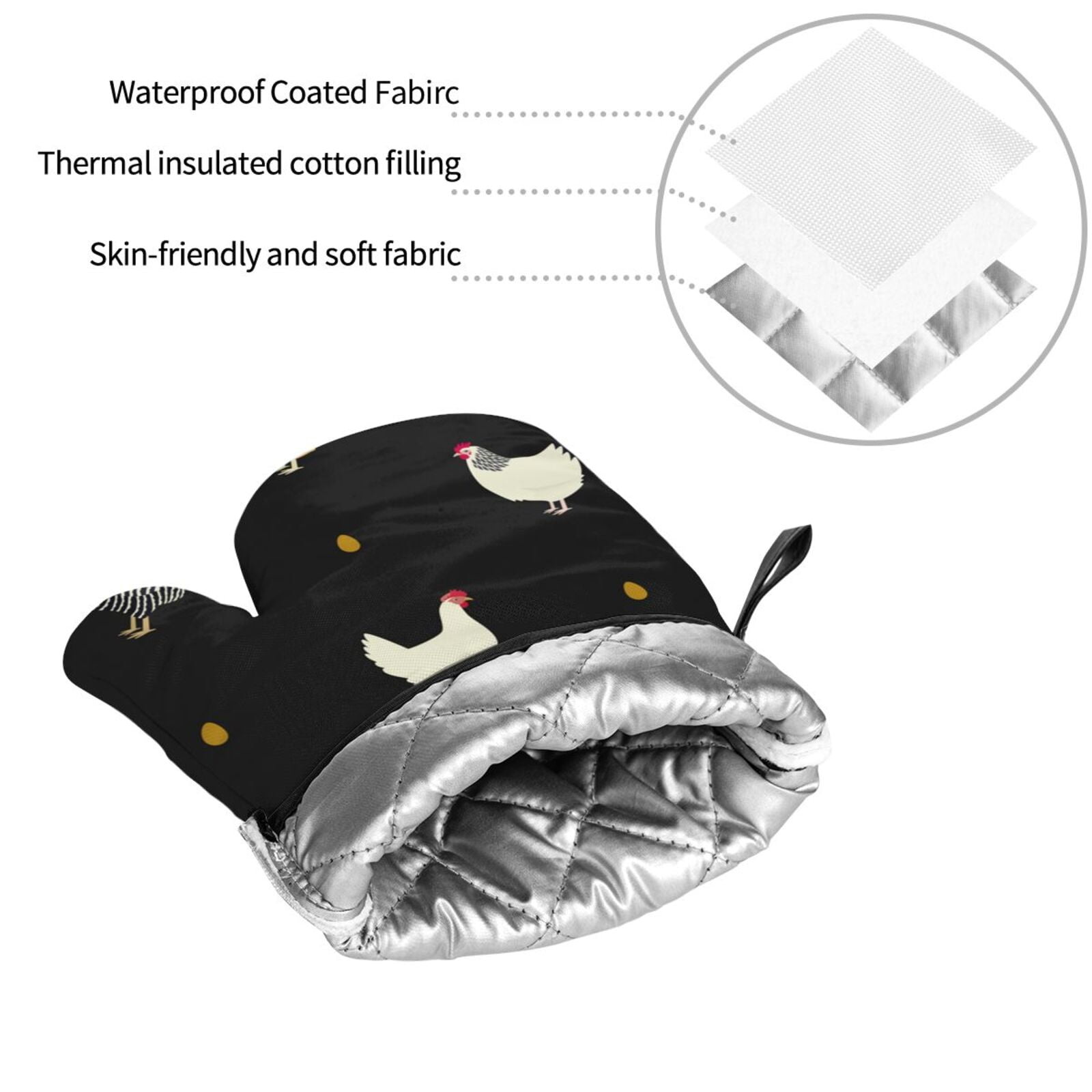 Chicken Eggs Cock Pattern Rooster 4Pcs Oven Mitts and Pot Holders Sets Oven Kitchen Gloves Hot Pads for Cooking BBQ Baking Grilling