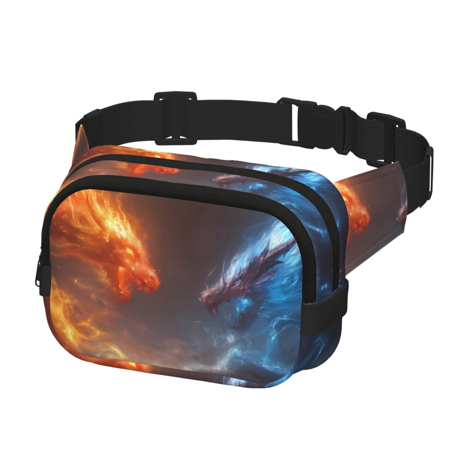 Picia Red And Blue Fire Dragon D Print Square Double-Layer Waist Bag Mini Adjustable Waist Belt Bag Exercise Running Travel Hiking