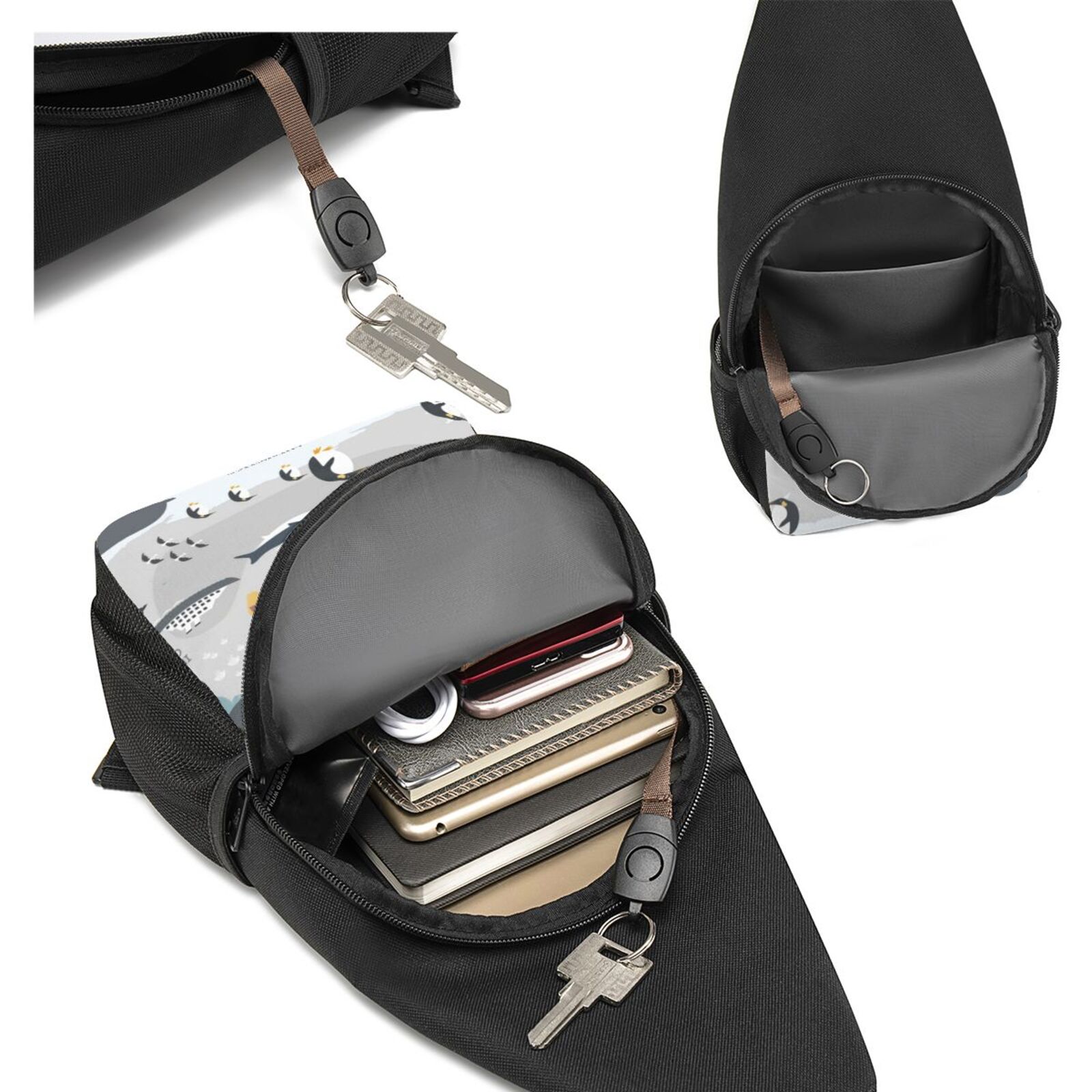 Xecao's The World Map with Cartoon Animals Print Sling Bag: A Versatile Chest, Shoulder, and Crossbody Backpack for Casual Days Out, Perfect for Both Men and Women
