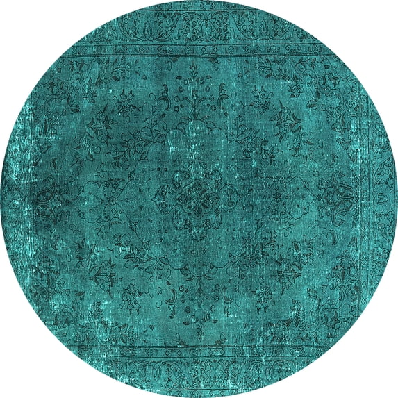 Ahgly Company Machine Washable Indoor Round Oriental Turquoise Blue Industrial Area Rugs, 6' Round