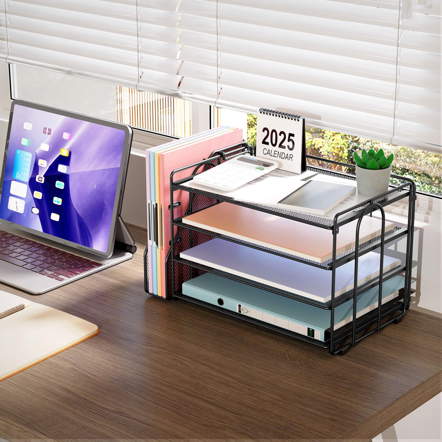 4-tier Paper Organizer With Magazine Holder  Desk Organizers And Accessories & Workspace File For Office Supplies Storag (black 4-tier)