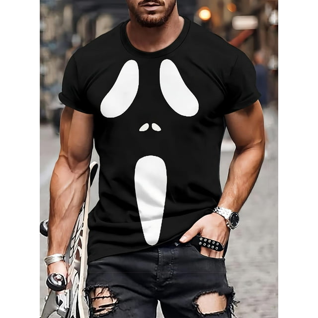 Camiseta novedosa con estampado 3D de fantasmas para hombre, cuello redondo, tejido de punto de algodón, manga corta y corte regular, ideal para adultos, hombres, mujeres, adolescentes, jóvenes y para