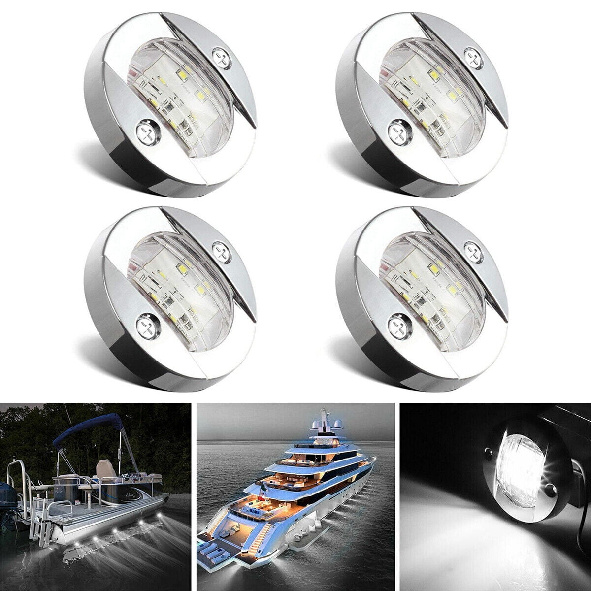 4X White Round 3" Marine Boat LED Stern Transom Lights Cabin Deck