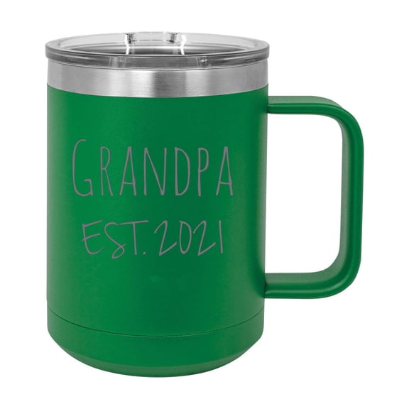 Grandpa Est. 2021 Established Stainless Steel Vacuum Insulated 15 Oz Engraved Double-Walled Travel Coffee Mug with Slider Lid