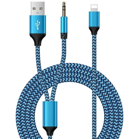 Compatible for iPhone Aux Cord 2 in 1 Charging to 3.5 mm Aux Audio Jack 4FT AUX Audio Cable + Charger Splitter Cable Compatiable for iPhone Car Stereo Speaker Headphone Support iOS System Blue Compatible for iPhone Aux Cord 2 in 1 Charging to 3.5 mm Aux Audio Jack 4FT AUX Audio Cable + Charger Splitter Cable Compatiable for iPhone Car Stereo Speaker Headphone Support iOS System Blue