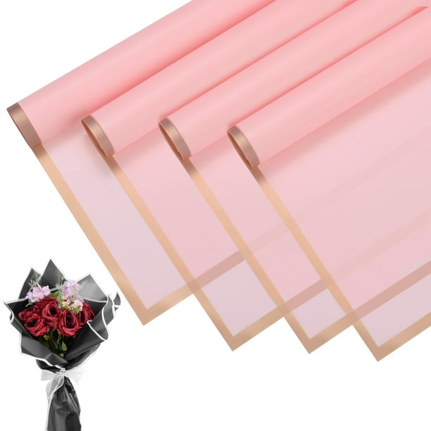Papel de regalo para ramo de flores de 20 piezas, 23 pulgadas, borde dorado rosa