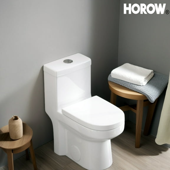 HOROW Upgraded One Piece Ultra Ceramic 0.8/1.28  GPF Dual Flush Small Compact Toilets for Bathrooms