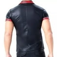 thumbnail image 2 of Men Shiny Leather T-shirt, Soft Matte Leather, Plus Size 3XL, Male Black Leather Short Sleeve Shirt, 2 of 6