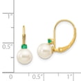 thumbnail image 4 of Auriga 14k Yellow Gold 6-6.5mm Pearl and Emerald Dangle Earrings for Women(L- 15mm, W- 6mm), 4 of 6