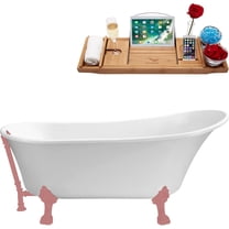 55" Streamline N343PNK-PNK Clawfoot Tub and Tray With External Drain