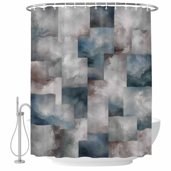54x78 Inch Shower Curtain Decorative Blue Grey Geometric Bathtub Bath Curtains Fabric Waterproof Bathroom Decor, Vintage Abstract Plaid Small Stall Shower Curtain Set with 12 Hooks
