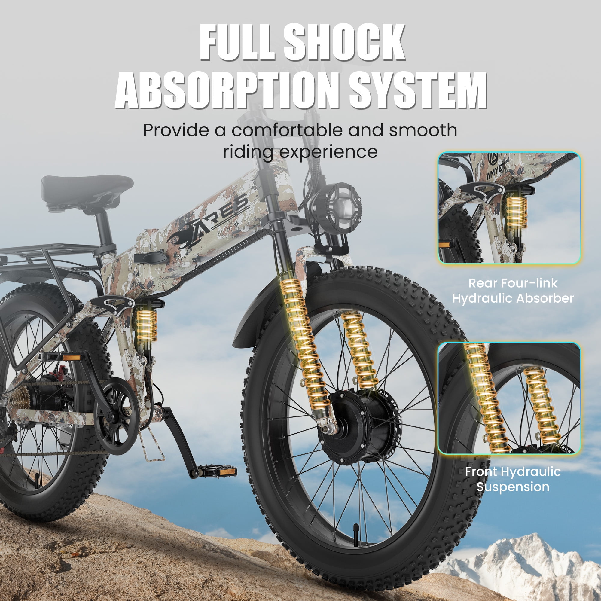 SUNTIBYE Ares Folding Ebike for Adults, 24" Fat Tires Electric Mountain Bike Dual Motor Peak 3000W, 34MPH 65Miles 52V 20AH UL2849
