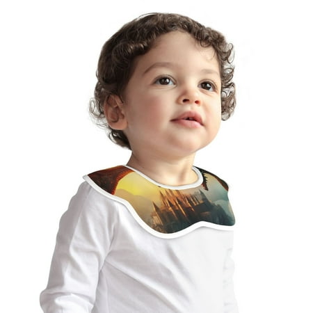 

Bingfone Castle Red Green Sky Dragon Soft Bibs for Baby Boy Girl 360 Rotate Petal Absorbent Bibs Washable for Drooling Teething