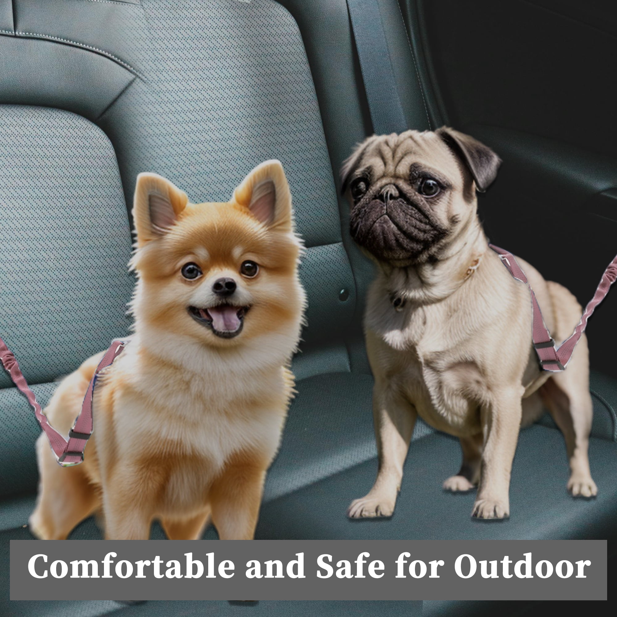 Unique Bargains Double Dog Seat Belt Nylon Dual Pet Car Headrest Restraint Safety  Pink