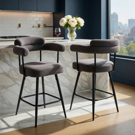 GVN Swivel Bar Stool Set with Curved Back and Armrests, Counter Height Chairs for Kitchen Island, Home Bar with Stable Base, Grey