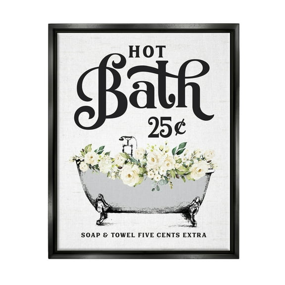 Stupell Industries Hot Bath Floral Tub Botanical & Floral Painting Black Floater Framed Art Print Wall Art, 17 x 21