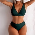 thumbnail image 4 of Sngxgn Bikini Set for Women Solid V Neck High Waisted Two Piece Swimsuit(Green,M), 4 of 6