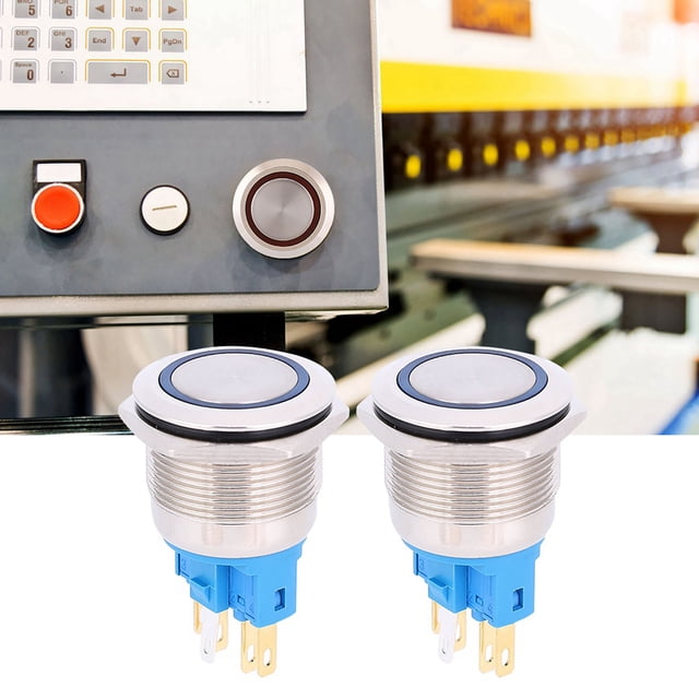 6 Pin Button Switch, 2Pcs Push Button Switch Metal Momentary Stainless Push Button Switch DC12-24V IP65 22mm, Electronic Component Pushbutton Switches