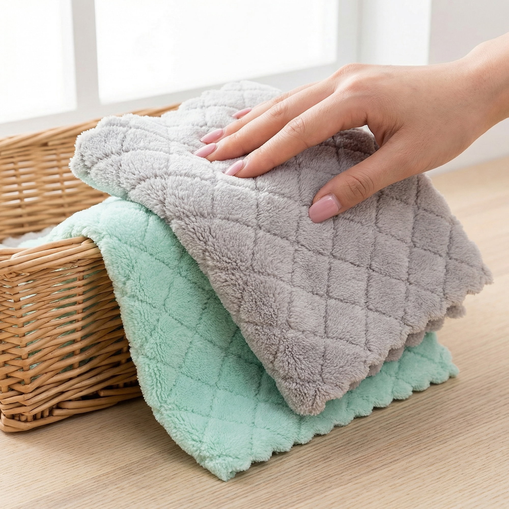 Unique Bargains 6 Pack Absorbent Microfiber Towels Green Grey/Pink Blue 10"x10"/12"x12"