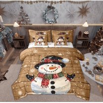 Manfei Kawaii Winter Snowman Bedding Comforter Set 7pcs, Happy New Year Queen Bedding Sets, Teens Boys Girls Kids Reversible Queen Sheet Sets, Luxury Bedroom Decor