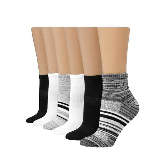 Hanes X-Temp Women's Ankle Socks, 6-Pairs Gray/Black 5-9