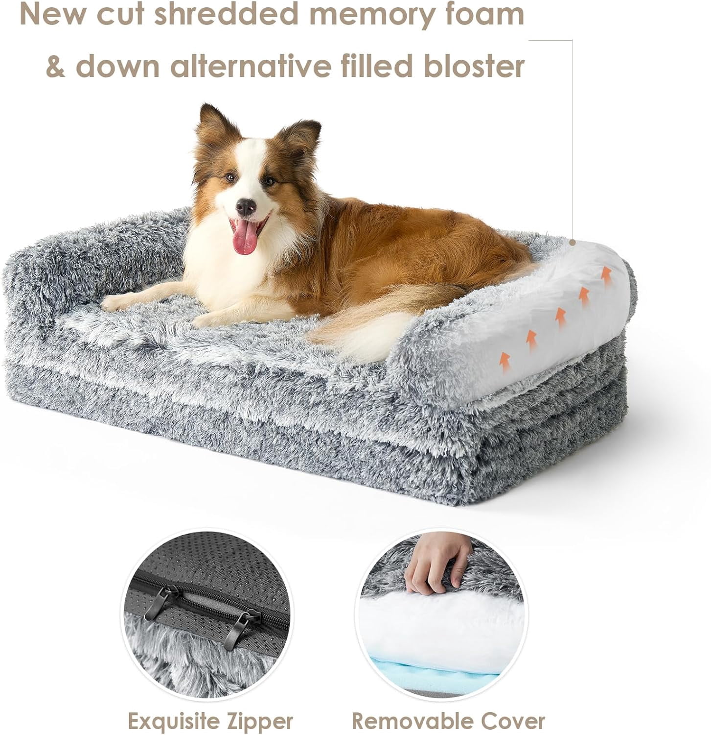 Foldable XXL Dog Bed for Large Sized Dog, 54"x38"x7.5" Faux Fur Fluffy Pet Couch Bed, Orthopedic Calming Memory Foam Big Pet Bed, Washable Pet Sofa Bed with Non-Slip Bottom, Black