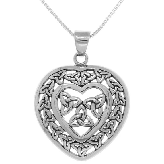 Jewelry Trends Sterling Silver Celtic Trinity Heart Pendant on 22 Inch Box Chain Necklace