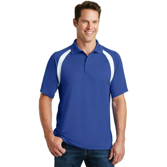Sport-Tek T476 Mens Dry Zone Colorblock Raglan Polo T-Shirt, True Royal & White - Small