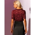 thumbnail image 3 of DARING DIVA Women's Lace Shrug Bolero Satin Panel Crop Cardigans XS Burgundy, 3 of 6