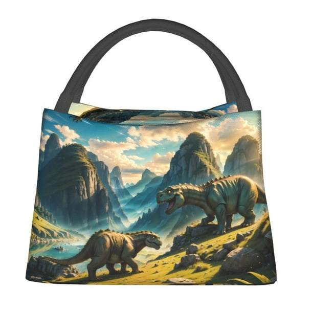 Fotbe Valley River Dinosaur Bolsa Térmica Portátil con Estampado, Bolsa de Entrega de Alimentos Aislada, Bolsa Reutilizable de Gran Capacidad para Comidas y Supermercado