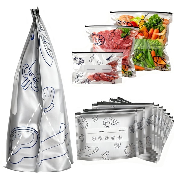 a Reusable Aluminum Foil Sealable Storage Bag, Stand up Foil Sealable Bags with Label and Zip Lock, Resealable, 3 Sizes Sandwich Snack Bag for Vegetable Fruit Meat (S*20 M*20 L*20)