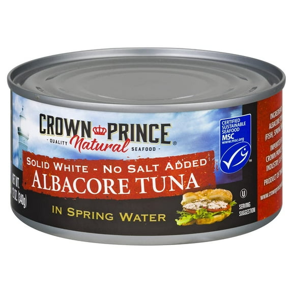 Crown Prince Natural Solid White Albacore Tuna in Spring Water, No Salt Added, 12-Ounce Cans (Pack of 12)