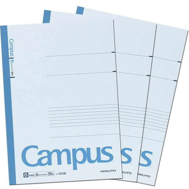 Cuaderno KOKUYO Campus A4, 30 hojas, 6 mm, azul rayado, paquete de 3