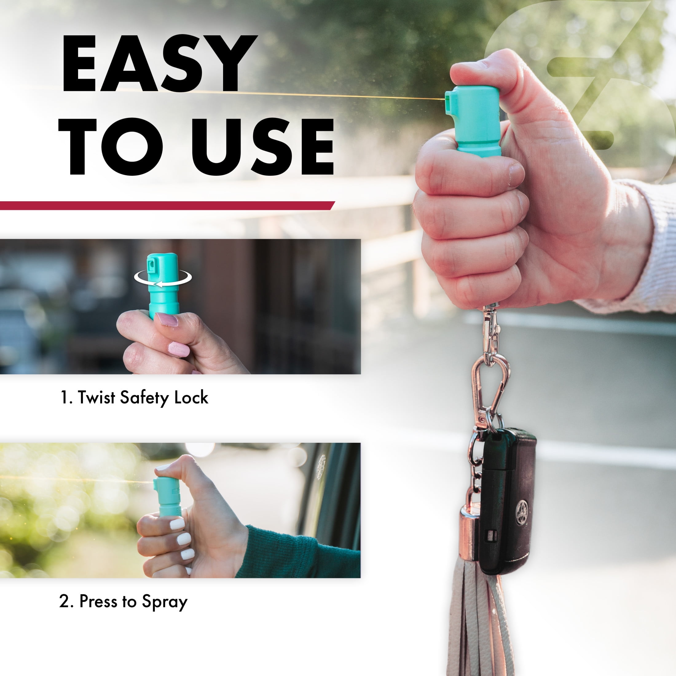 (3 pack) SABRE Mighty Discreet Pepper Spray with Snap-Clip Keychain, Mint, 1 EA, Pocket Pepper Sprays