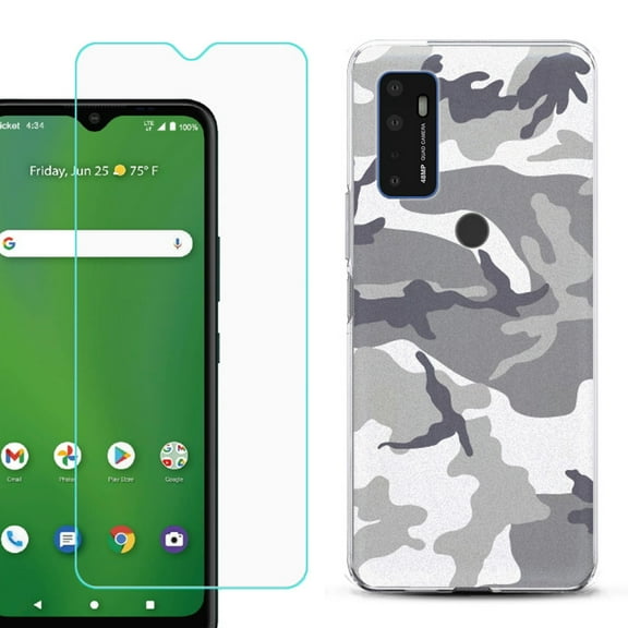 Shockproof Bumper Phone Case for AT&T Radiant Max 5G / Fusion 5G, with Tempered Glass Screen Protector, by OneToughShield ® - Urban Camo