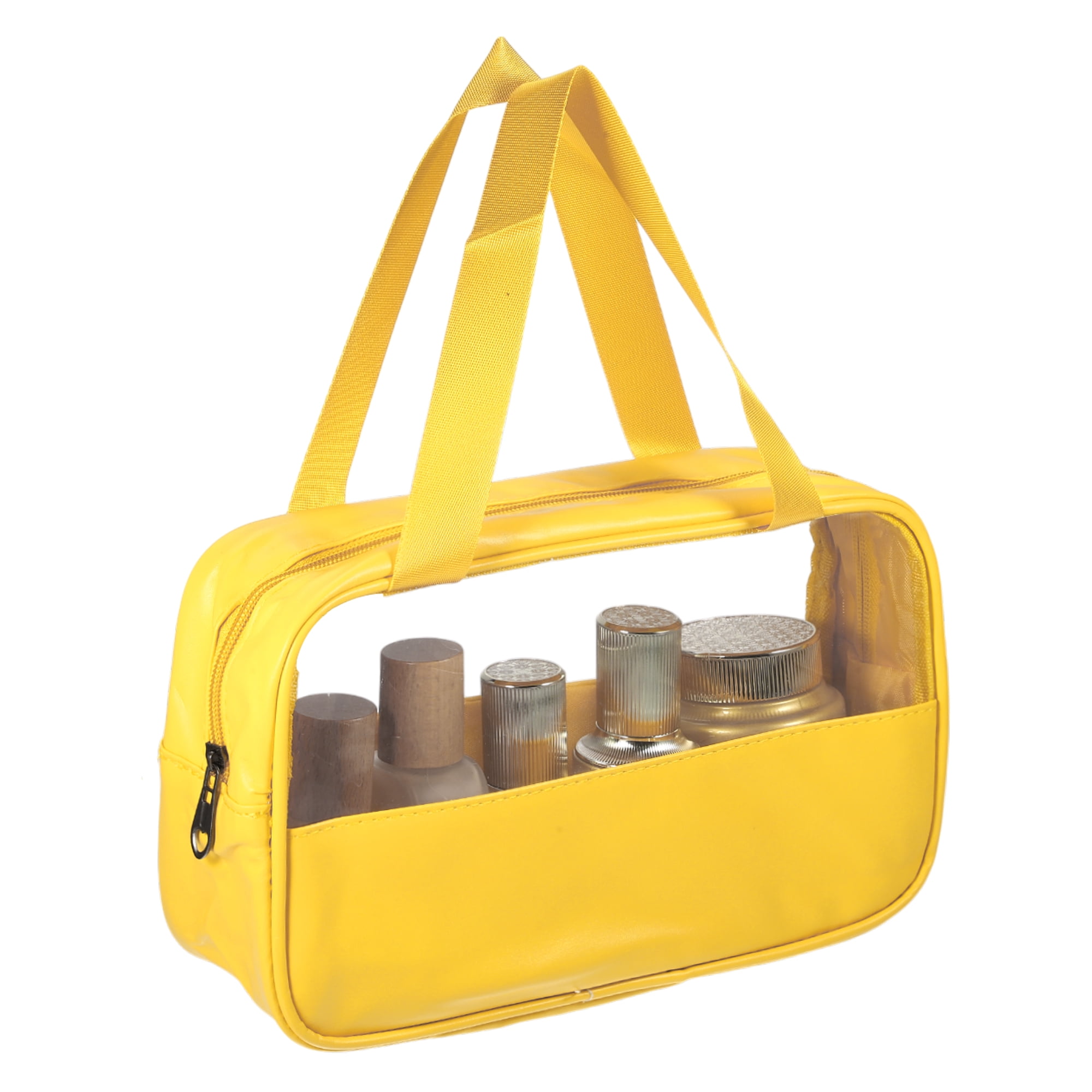Unique Bargains 1Pc Durable Transparent Patchwork Medium Storage Makeup Bag Yellow-L