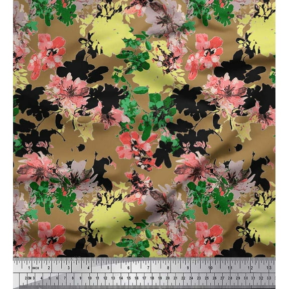 Soimoi Cotton Duck Fabric Leaves & Floral Texture Print Fabric by The Yard 42 Inch Wide