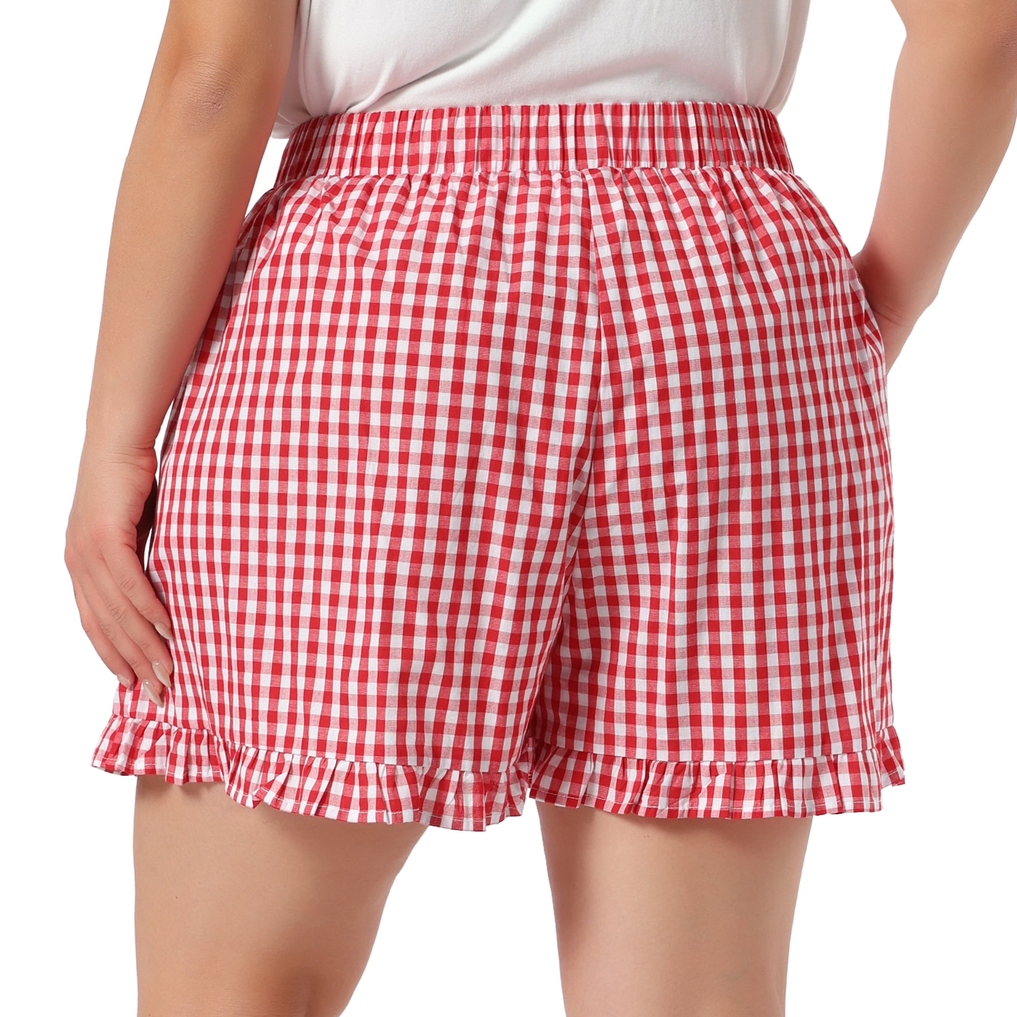 DARING DIVA Women's Plus Ruffle Gingham Pajama in Summer Shorts 1X Red